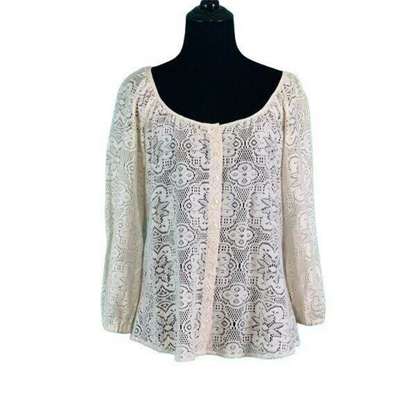 Lucky Brand Ivory Victorian Button Boho Tunic Blouse size XS - Picture 6 of 9